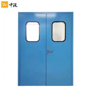 Bule Color Powder Coated FD30 Fire Door Fire Resistant Steel Doors With Round Glass