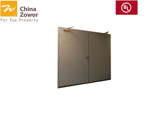 Gray Color Double Swing Fireproof Steel Door With Vision Panel For Commercial Building