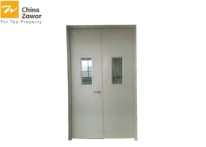 Various Colors Powder Coating Finish Prehung Steel Fire Safety Door With Vision Panel